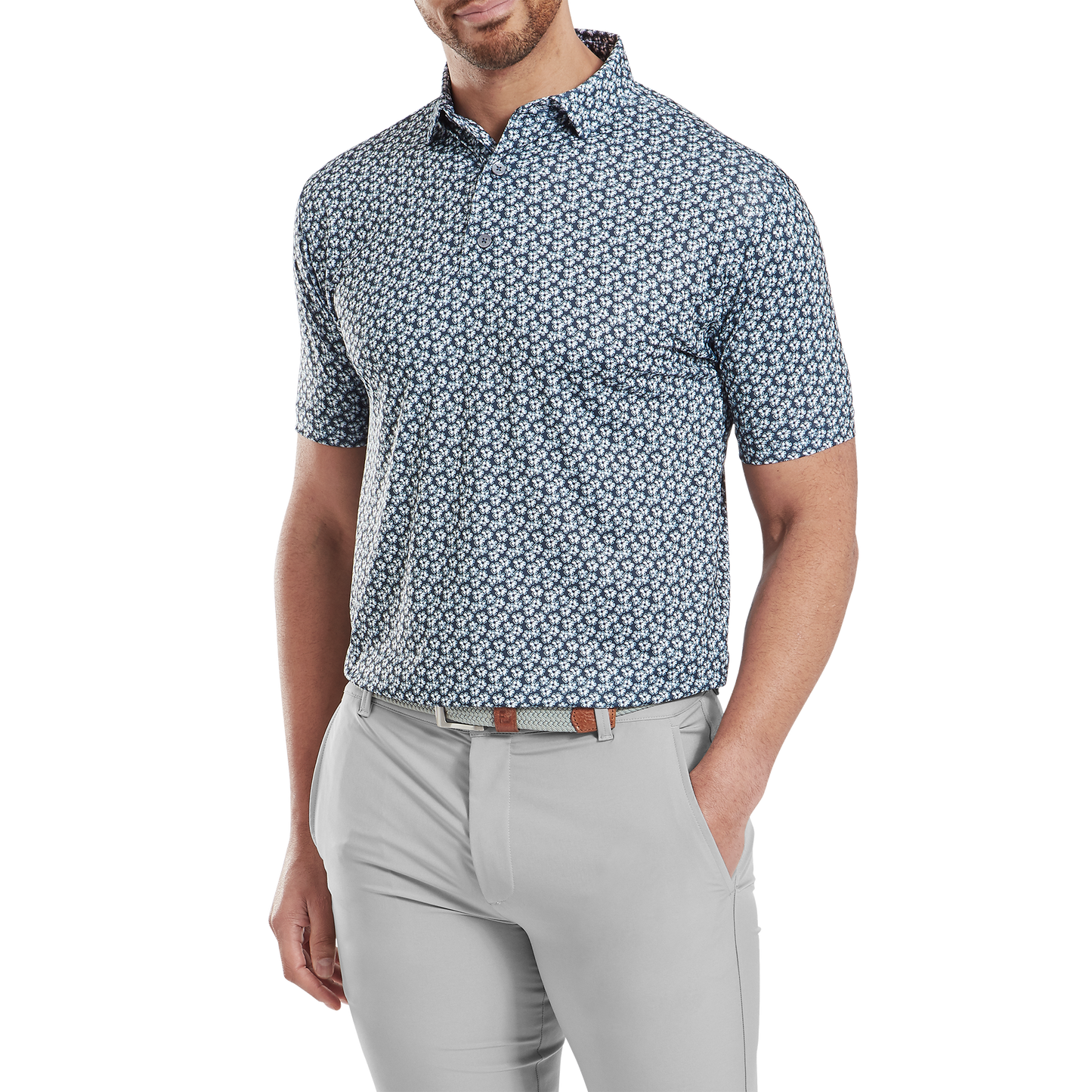 FootJoy Floral Sketch Print Lisle Golf Polo Shirt